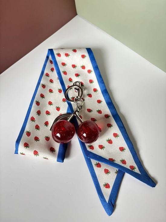 Accessories - PURSE CHARMS Red Glitter Cherry Keychain Charm, Strawberry Scarf NWOT